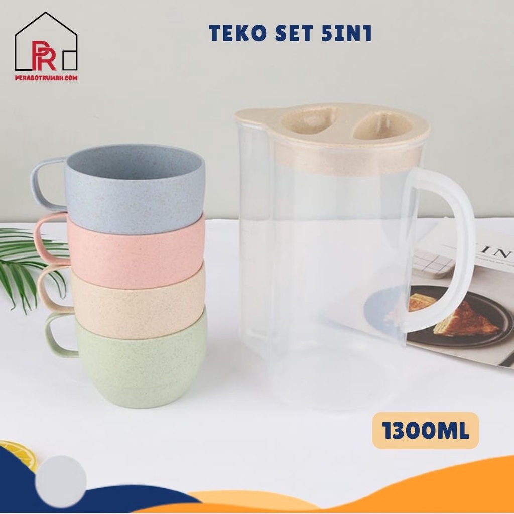Teko Set Gelas 4 Pcs - 5 In 1 - LB / Ketel Set Cangkir / Teko Infused Water Jus Air Teh Kopi