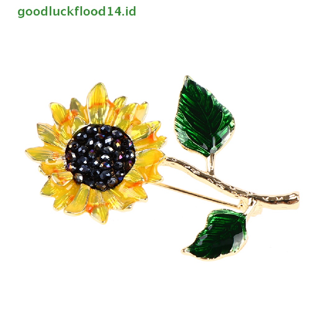 [GOOGFOUR] Enamel Bunga Matahari 2daun Bros Pin Untuk Wanita Fashion Perhiasan Brooch Gift [TOP]