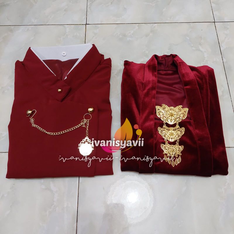 [Couple] Baju Adat / Baju Prewed || Kebaya + Beskap Solo Warna Maroon