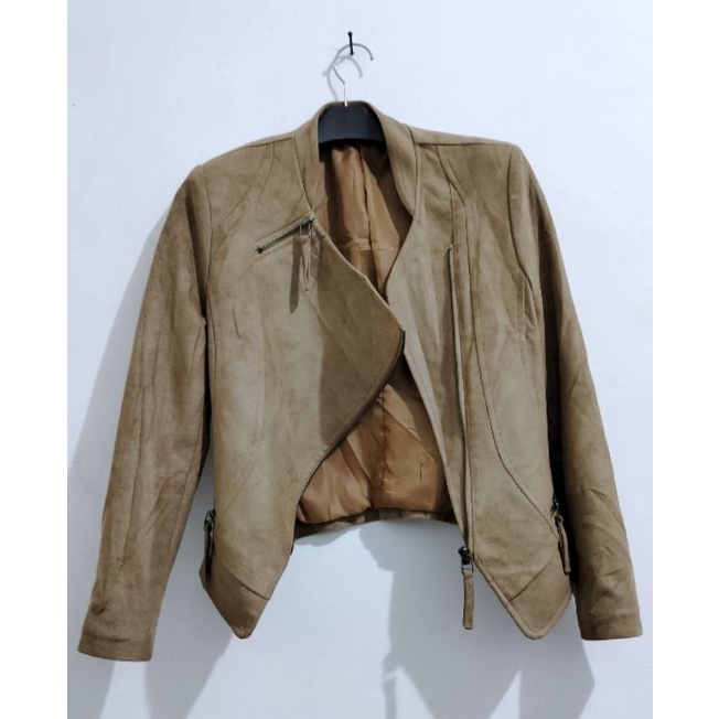 Jaket kulit Suede wanita Ramones preloved