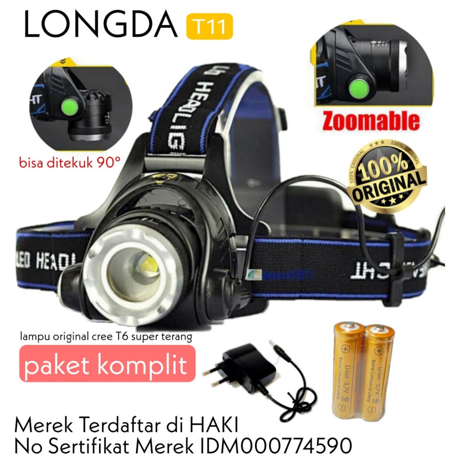 SENTER KEPALA HEAD LAMP LED CREE XML T6 HD LD T11 RECHARGEABLE KUALITAS PREMIUM