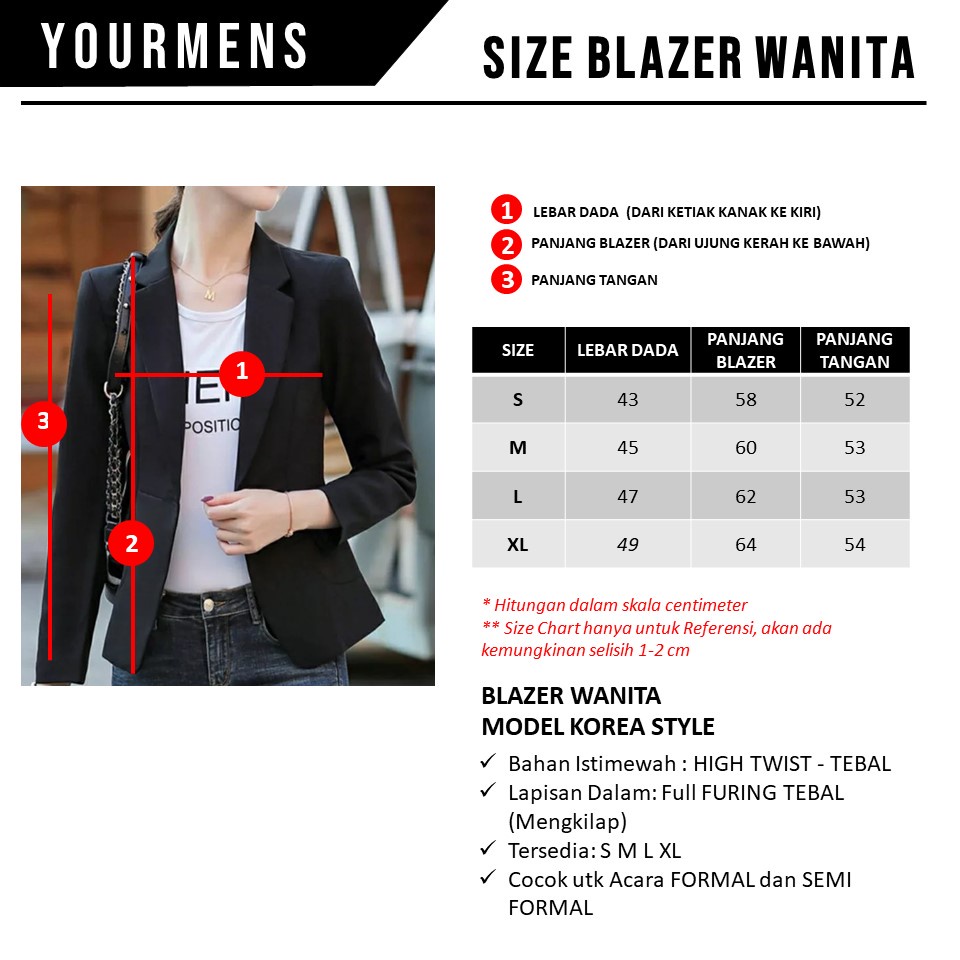 BLAZER KOREA WANITA STYLE BLACK SLIMFIT HIGH QUALITY TWIST FULL FURING DALAM