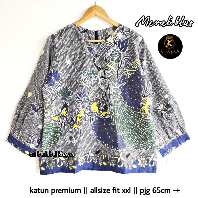 Blus Batik Modern Jumbo Ld 110cm Rits Belakang Lengan Panjang Bahan Katun Halus Solo