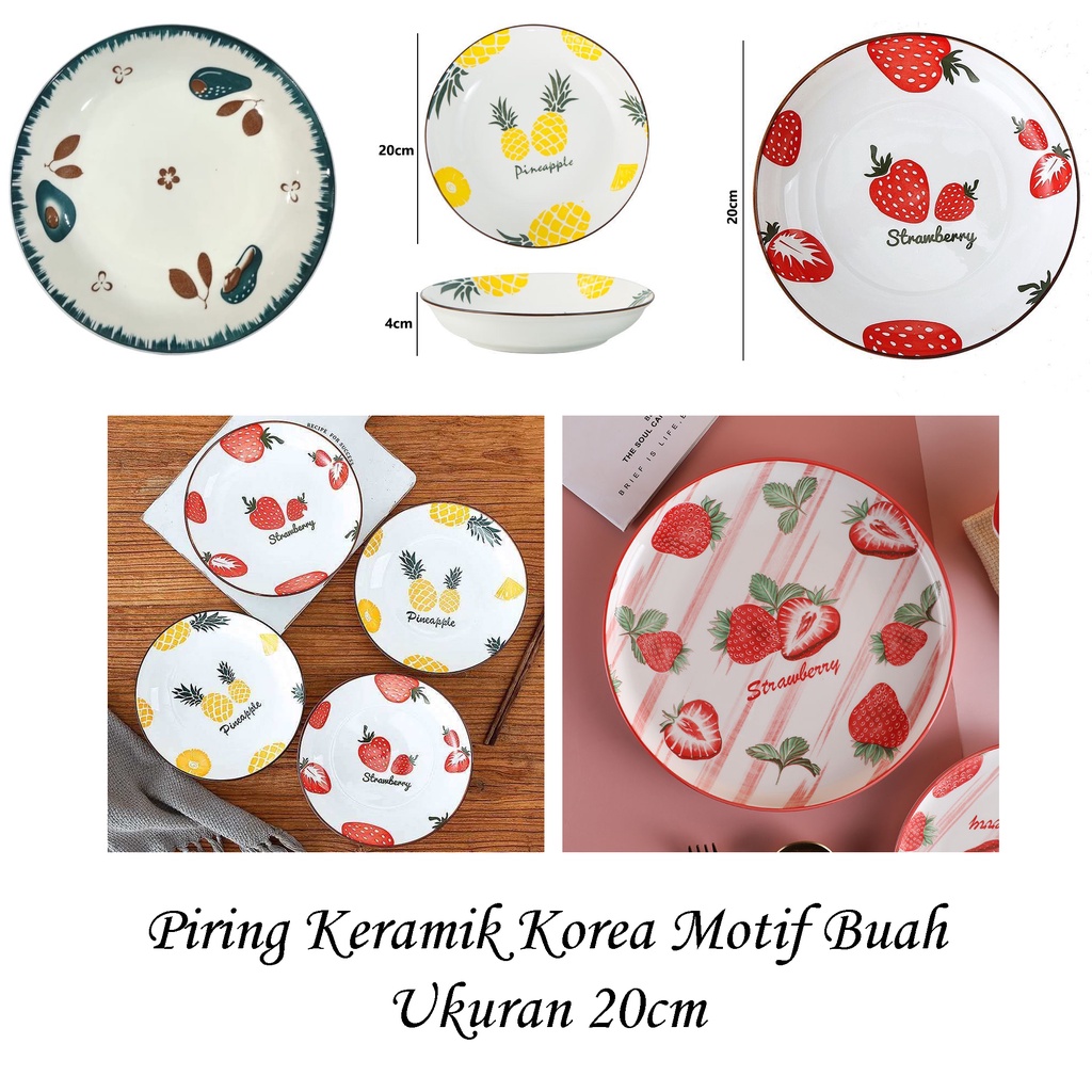 Piring Keramik Korea Motif Buah Ukuran 20cm/8inc