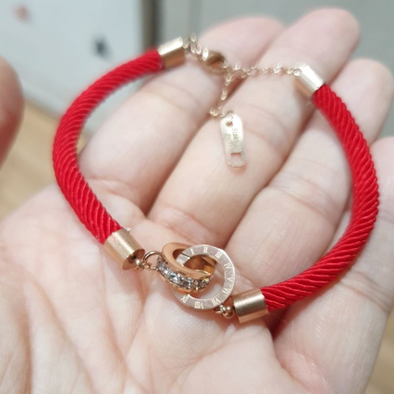 Gelang Titanium Asli Rosegold mix tali merah  Premium Quality anti karat anti alergi Stainless steel ori  S-030
