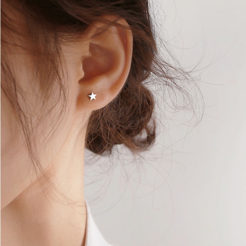 Papaozhu Korea s925 Perak Kecil Bulan Bintang Stud Anting-Anting Untuk Wanita Perempuan Trendi Pakaian Sehari-Hari Anting-Anting Sederhana Fashion Telinga Perhiasan