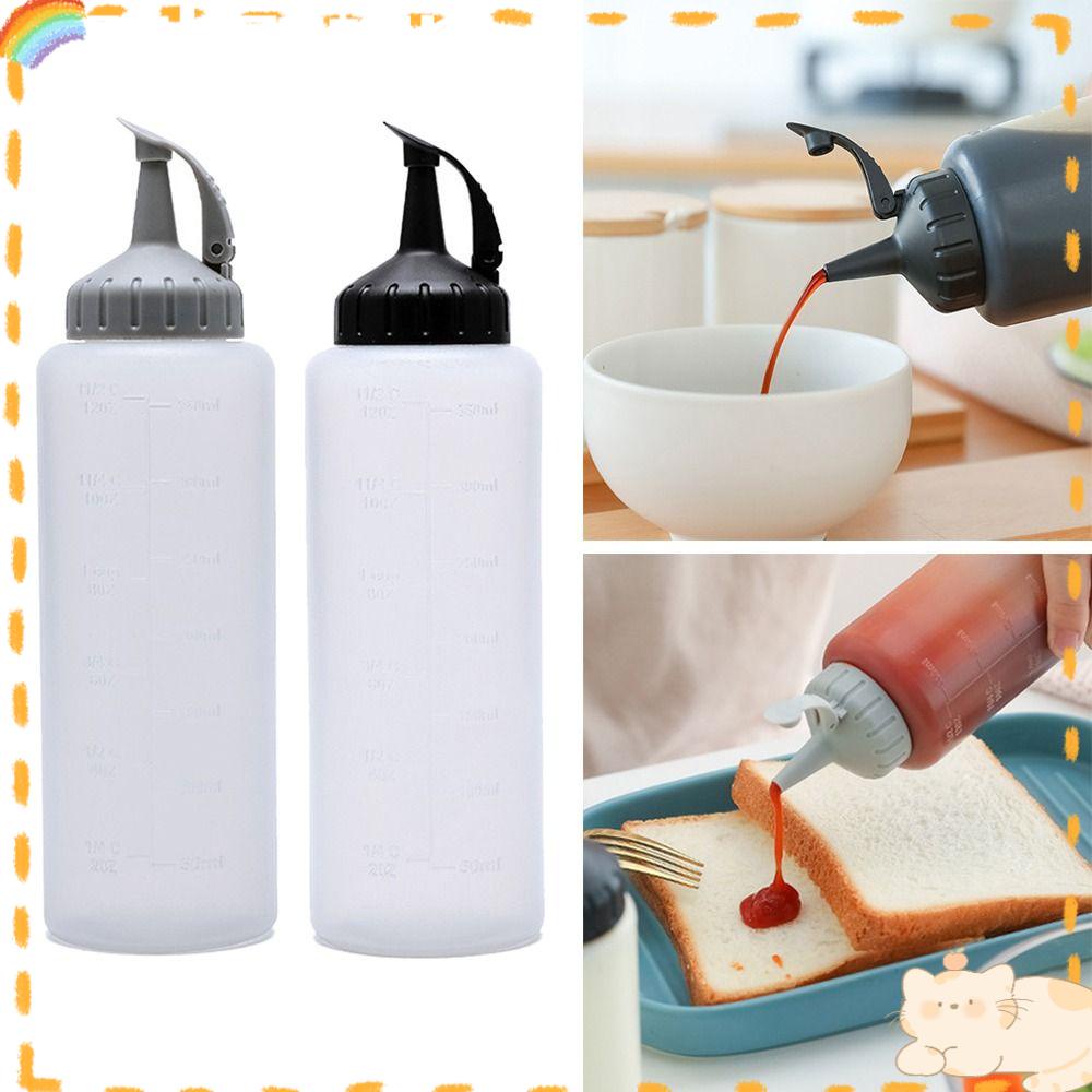 Solighter 2Pcs Botol Minyak Plastik Perlengkapan Dapur Salad Sauce Bottle Mustard Sauces with Sealing Lid