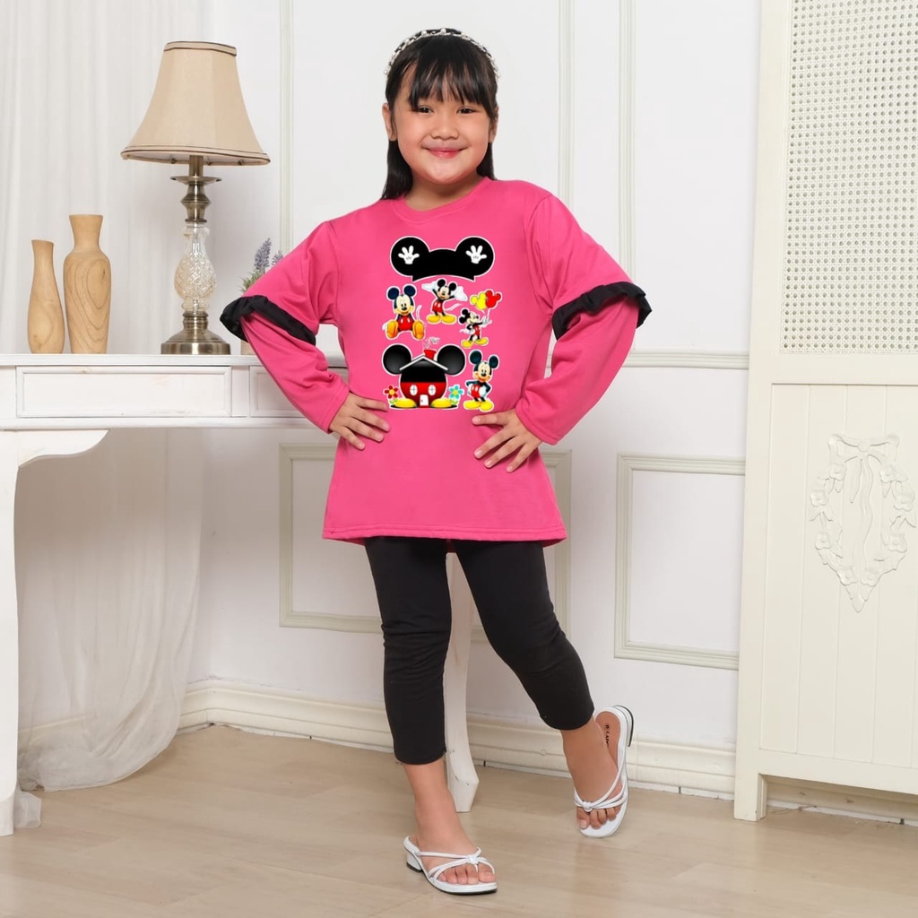 Hzl_outfit Baju Anak Kerut Lengan Panjang Naswa Mcky House/Baju Atasan Anak Perempuan