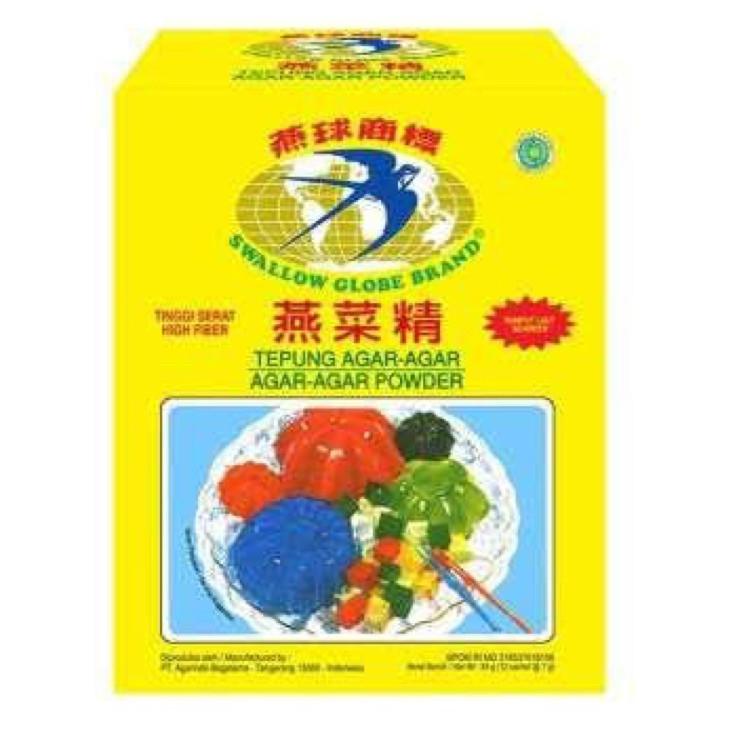 

kode5m0La Agar agar swallow Globe Brand ( 1 box isi 12 sachet )