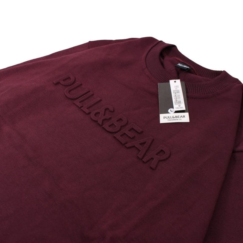 Sweater Crewneck Plul And Bear Premium Distro / Crewneck Pullbear Logo Texs Pull Embosd 3D Bahan Tebal Gramasi 280