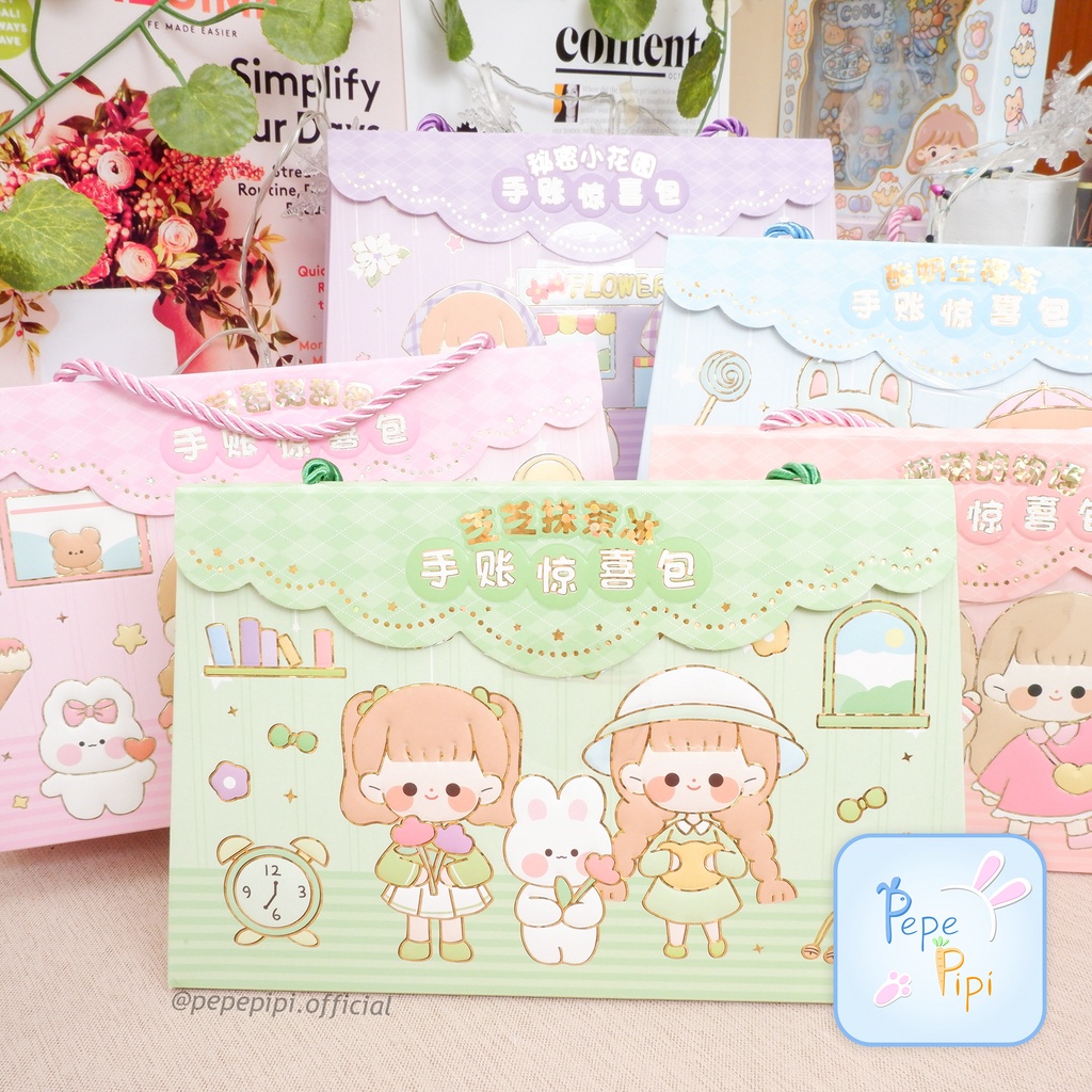 Sticker Cut Paket SZ - 65 Tas Kertas Paket sticker SET Sticker Paper Bag Stiker Stiker Washi tape Washitape Paperbag model tas penjepit sticker pulpen solatip buku notes tulis hampers kado unik