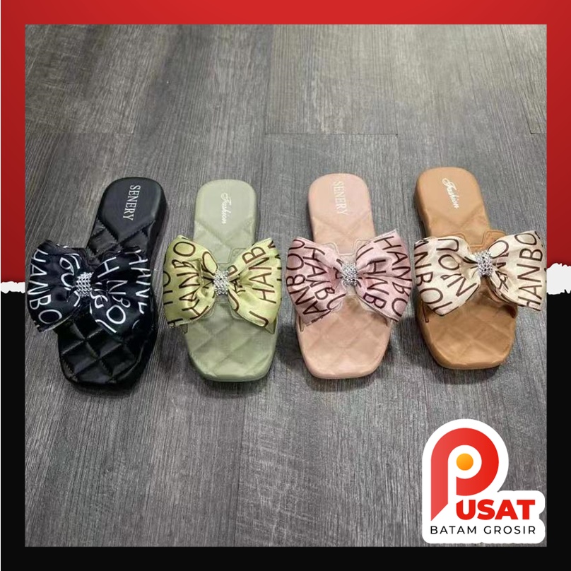 Pusat Batam Grosir - S1031 Sandal Pita Huruf / Sandal Fashion Cewek / Sandal Slip / Sandal Wanita / 