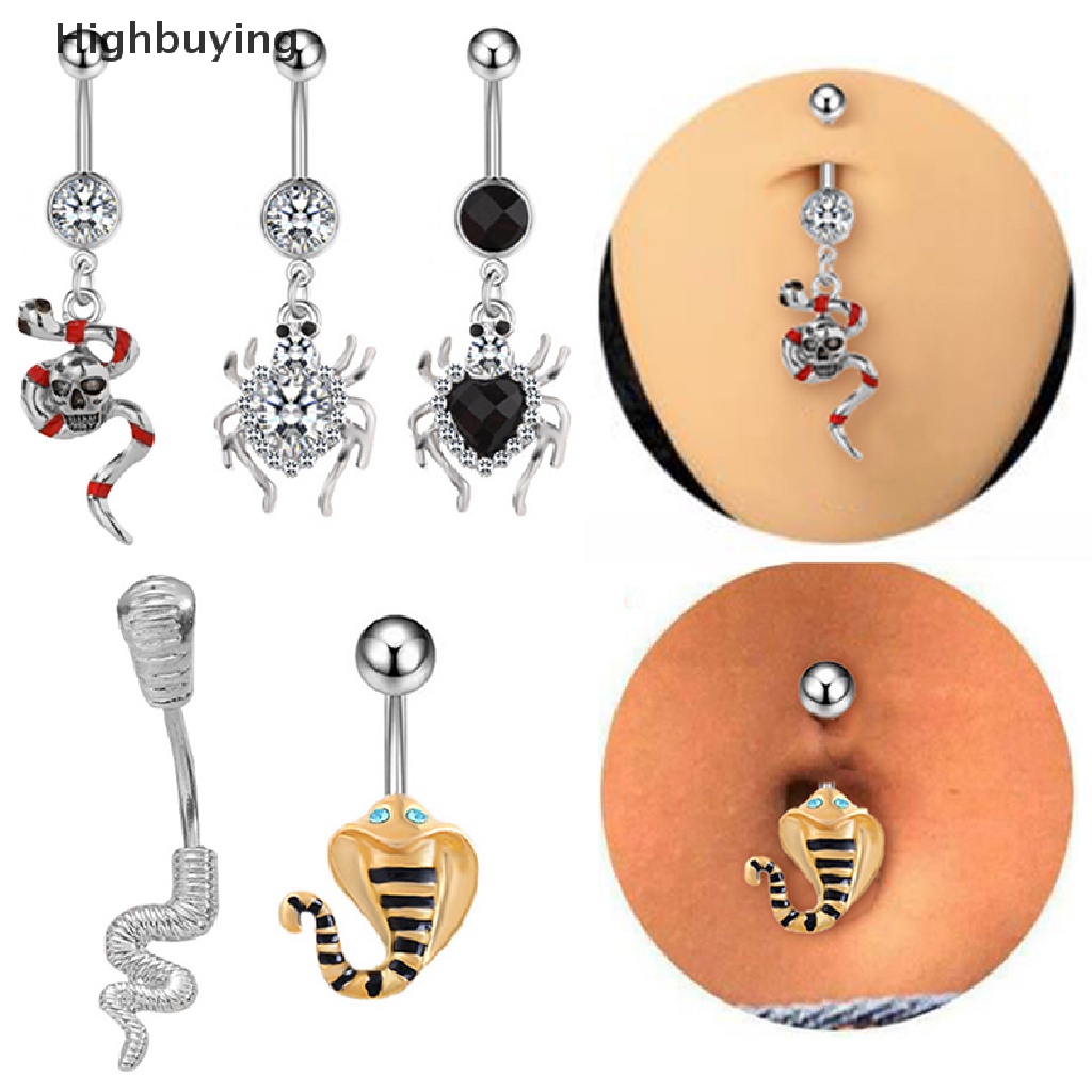 Hbid 1pc Punk 14G Stainless Steel Cincin Perut Ular Laba Liontin Kristal Pusar Belly Button Rings Bar Barbel Perhiasan Glory