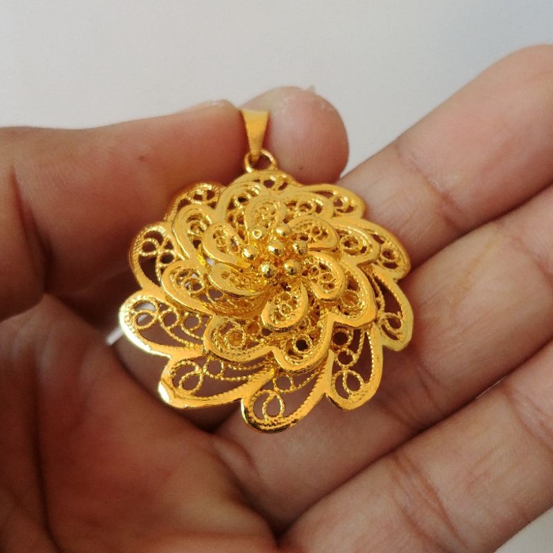 Liontin Bunga Kendari Lapis Emas Asli
