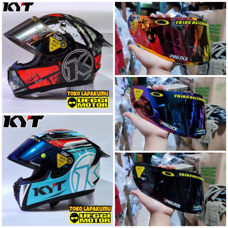 Kaca helm full face flat visor iridium blue buat helm kyt rc-7/ kyt r10/k2r/mds Viktory