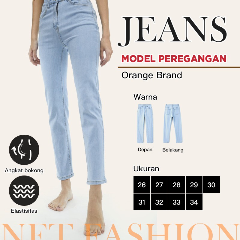 Orange Celana Jeans Wanita Premium Haigwaist Polos KZ1000 ukuran 26-34 ( KZ1000 )