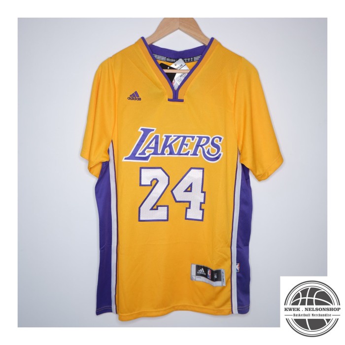 ⭐BISA COD⭐ JERSEY BASKET NBA SLEEVE LAKERS #24 KOBE BRYANT KUNING ADIDAS - S