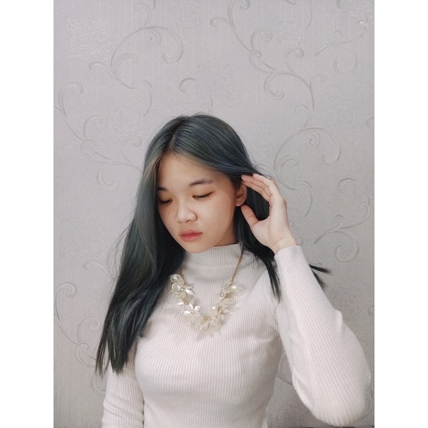 Alison Flowery Pearl Necklace Kalung Crystal Panjang Hijab Bunga Kristal Rantai