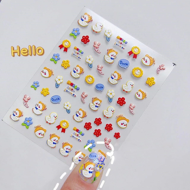 Cartoon Stiker Kuku Nail Embossed Sticker DIY Ultra Thin Cute Decor Japanese Style 5D Nail Sticker for Manicure