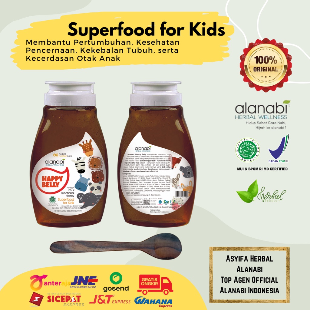 

Alanabi Happy Belly Functional Honey Superfood for Kids 300gram - Madu Anak Madu Superfood Alanabi