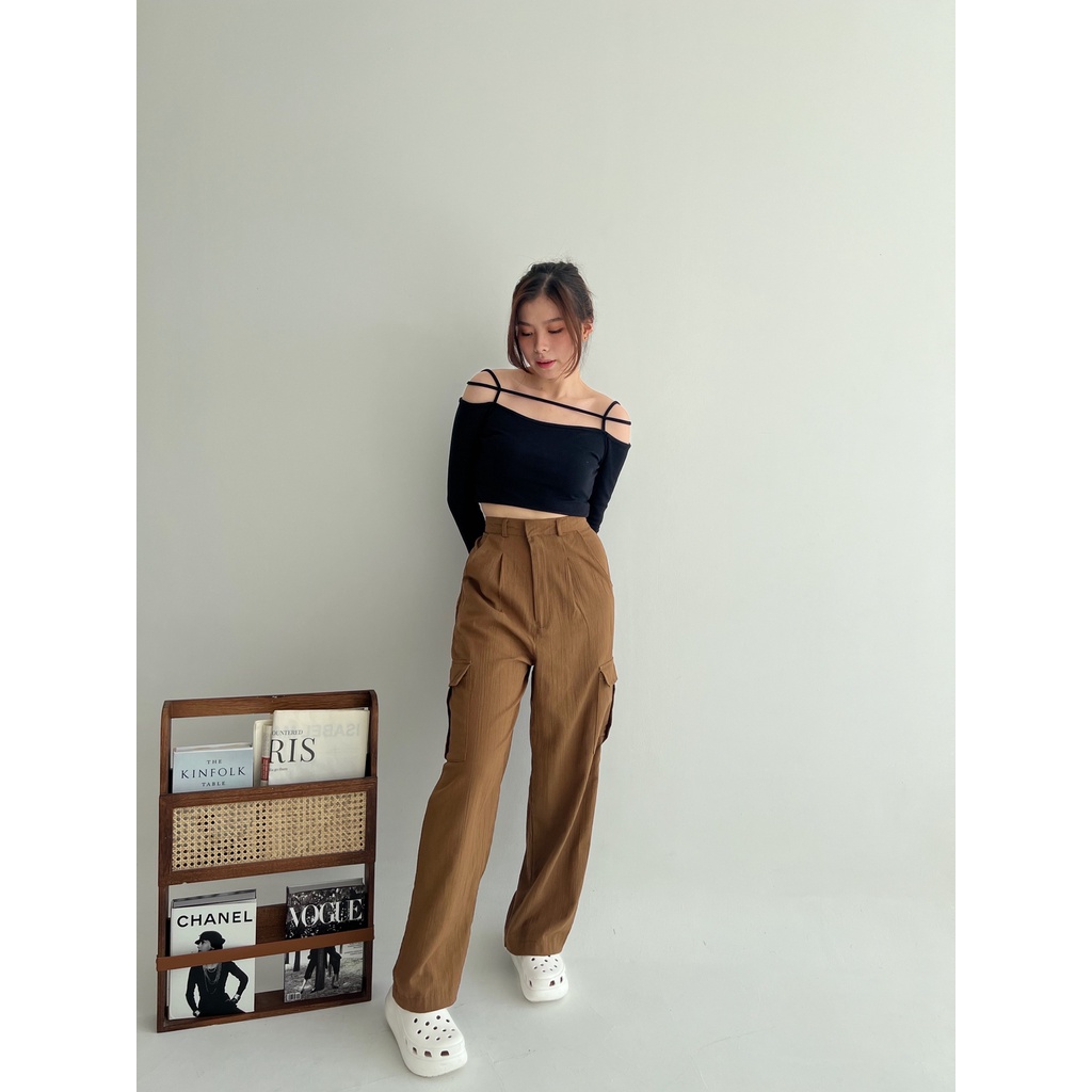 Bella Cargo Pants - Highwaist Loose Cargo - Celana Cargo Wanita - Cargo Polos