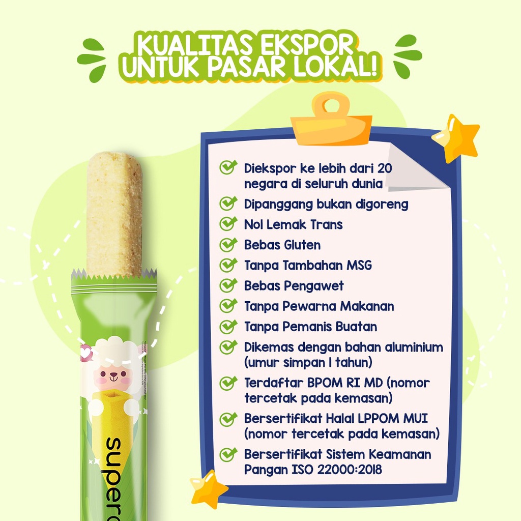 [SACHET ECER] SUPERCORN 1 Stik Jagung Healthy Snack Camilan Bayi Super Corn / Keju / Jagung Bakar / Ayam