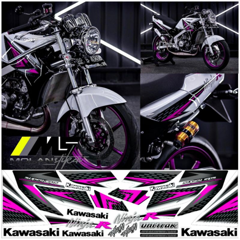Decal Sticker Striping Variasi Motif Ori Ninja R 150 2013 Putih Pink / Ninja Ss 150 - Ninja R/Ss 2 T