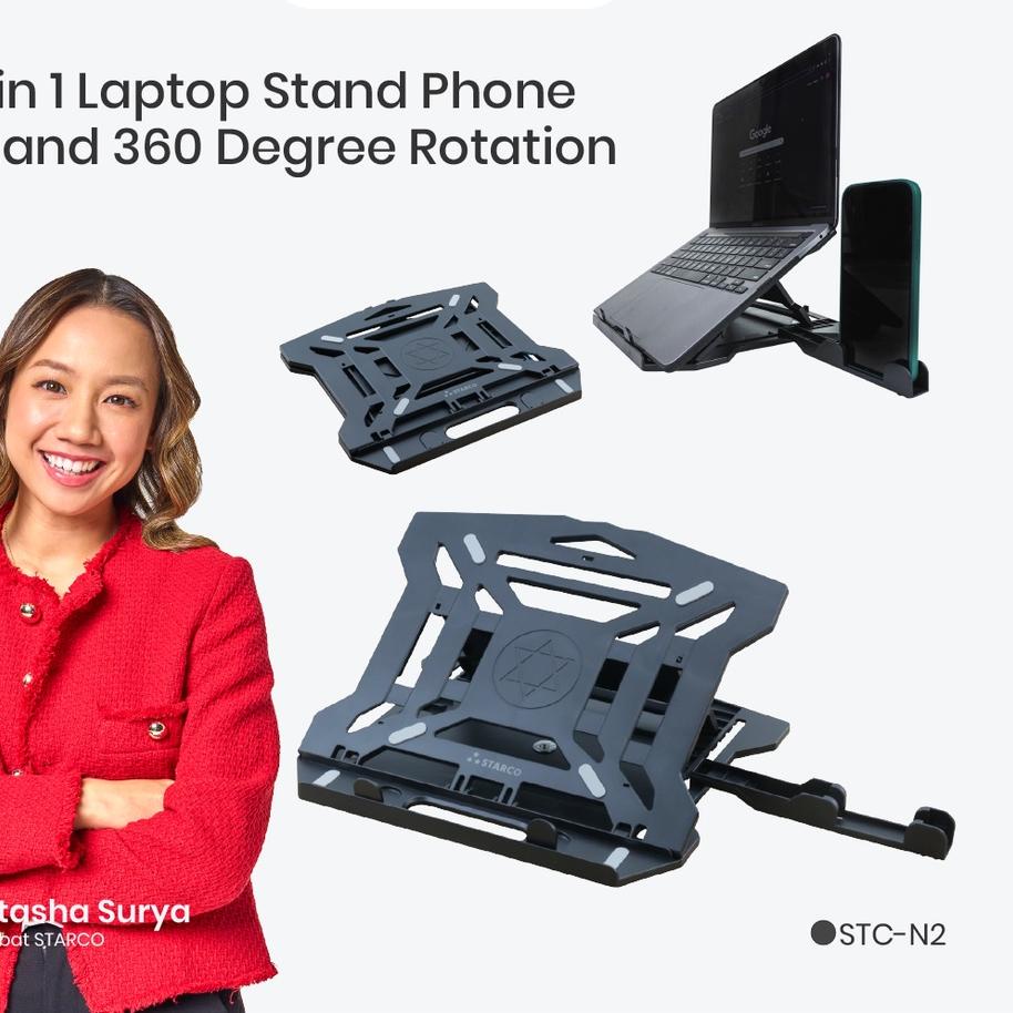 Depan1 Starco 2 in 1 Foldable Laptop Stand Holder Hp Tablet Stand Meja Laptop
