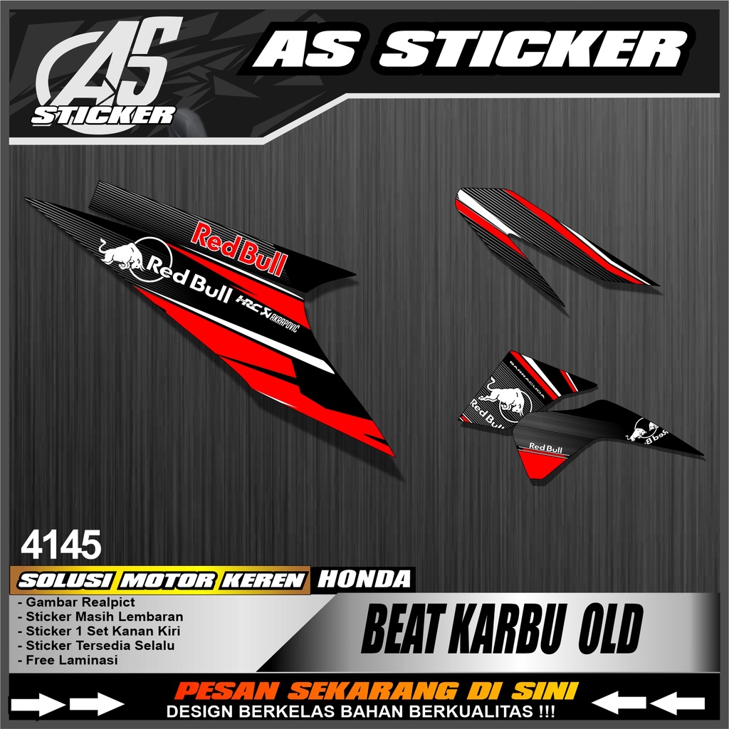4145a Sticker Striping Beat Karbu OLd Desain Red Bull Stiker Motor Murah Semi Full