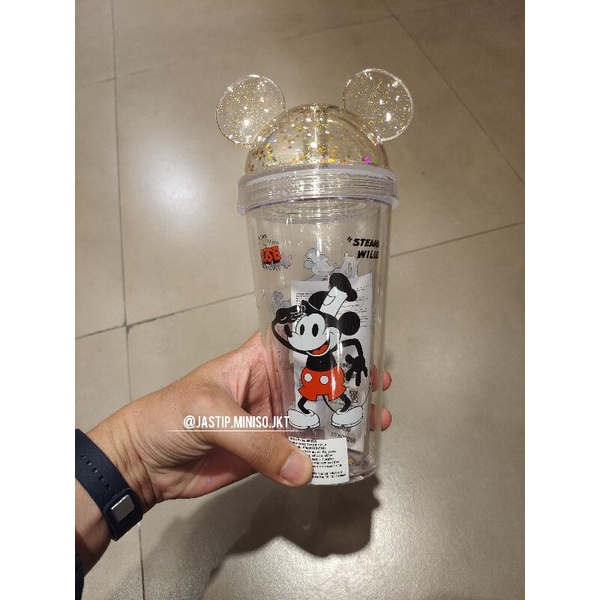 MINISO 🆕 Tumbler Glitter MICKEY MOUSE 420ml + Sedotan