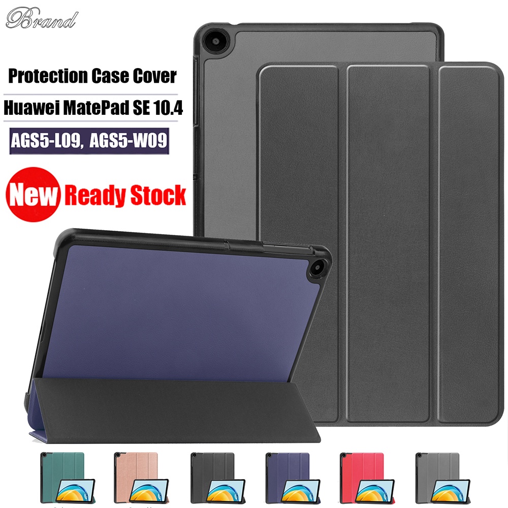 Untuk Huawei MatePad 10.4 SE (2022) AGS5-L09 AGS5-W09 Mate Pad SE 10.4-inci Tablet Perlindungan Case Fashion Tri-fold Custer Stand Casing Flip Holder Warna Solid Leather Cover SE SE