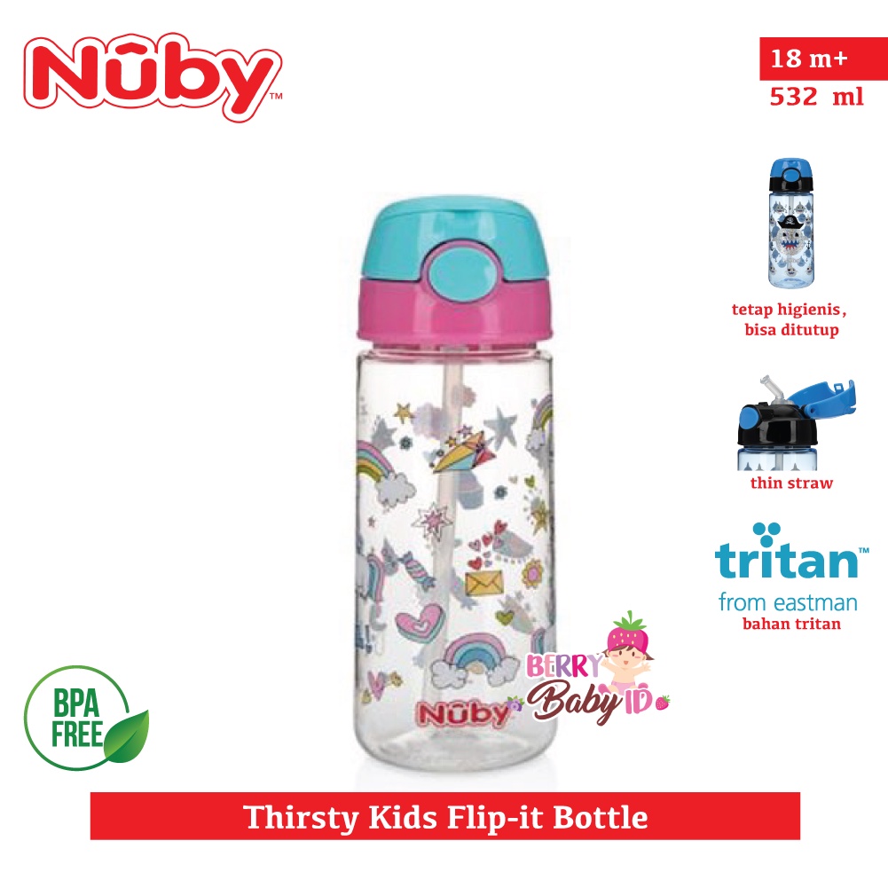 Nuby Thirsty Kids Tritan Flip It Botol Minum Bayi Anak BPA Free 18m+ Berry Mart