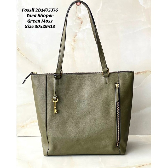 FOSSIL Tara Shopper Tote Bag Green Moss Leather