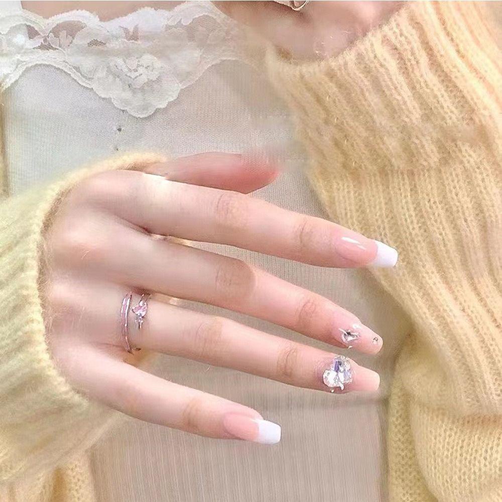 Mxbeauty Y2K Wanita Cincin Trendi Mengkilap Chic Niche Desain Hadiah Gadis Tembaga Merah Muda Hati Pembukaan Cincin Gaya Korea Cincin