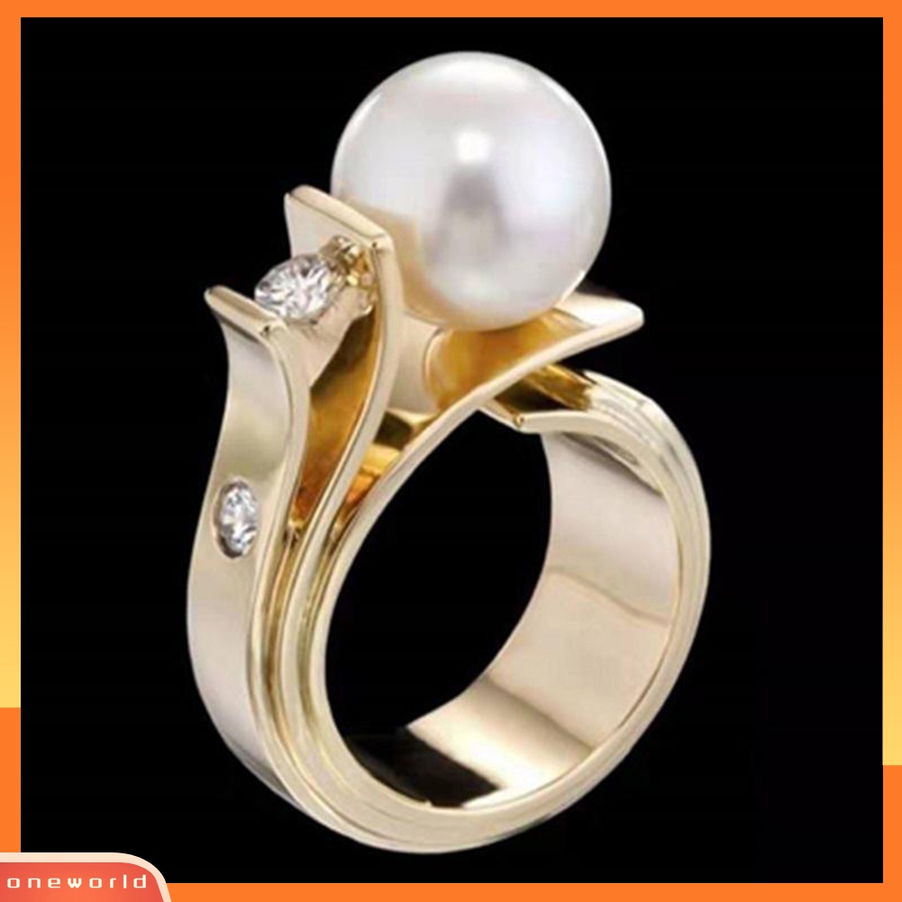 {oneworld} Fashion Wanita Mutiara Imitasi Geometris Jari Cincin Pernikahan Pertunangan Perhiasan Hadiah