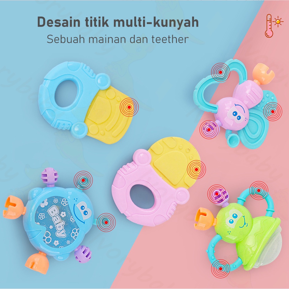 Ivorybaby Mainan teether kerincingan bayi set Gigitan bayi BPA Free