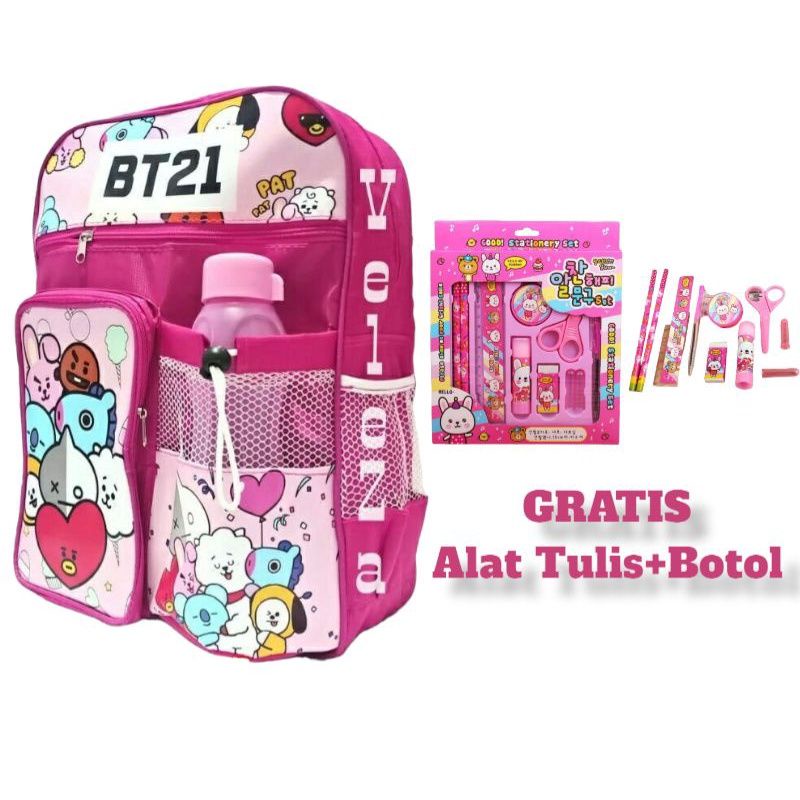 BISA COD Tas Ransel Anak Sekolah Cewe TK SD Free Botol Minum Dan 1 Set Alat Tulis