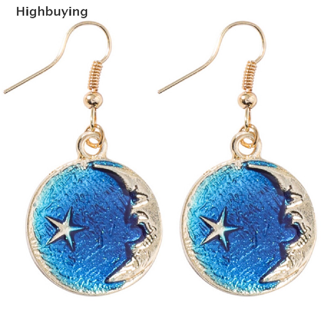 Hbid Biru Bintang Bulan Panjang Drop Menjuntai Anting Wanita Planet Ear Stud Earrings Perhiasan Glory