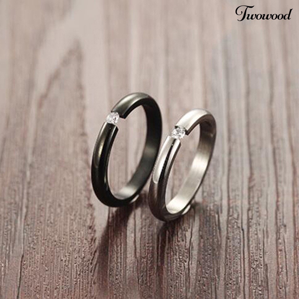 Twowood Ring Polishing Berlian Imitasi Hias Titanium Steel Cincin Kawin Titanium Untuk Pesta