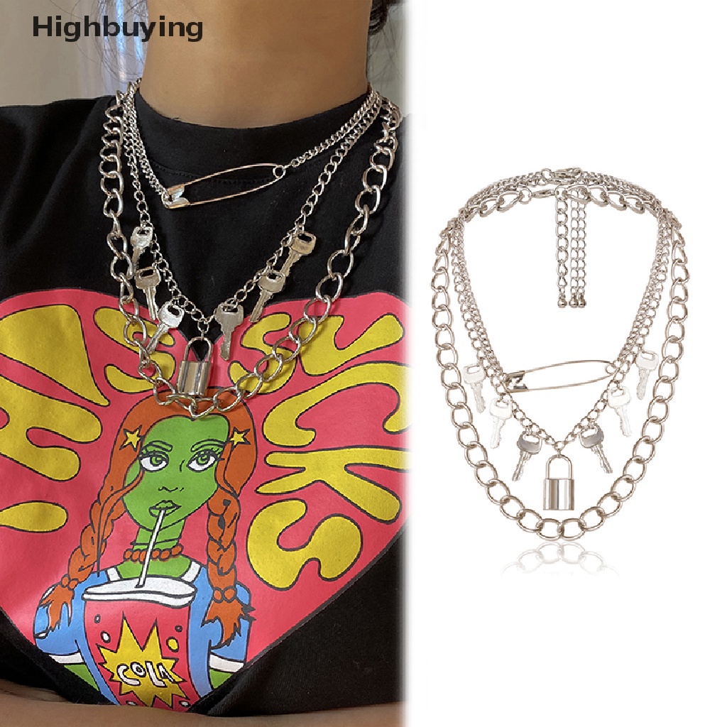 Hbid Gothic Kunci Besar Kunci Malaikat Liontin Kalung Punk Hip Hop Choker Necklace Jewelry Glory