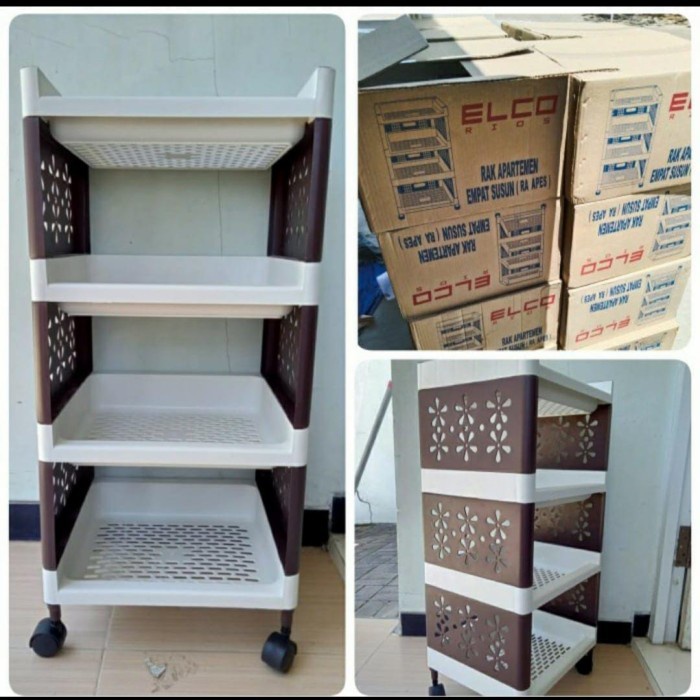 Rak Rak 4 Susun Plastik-Rak Elco-Rak Serba Guna-Rak 4 Susu. Roda-Rak Elco