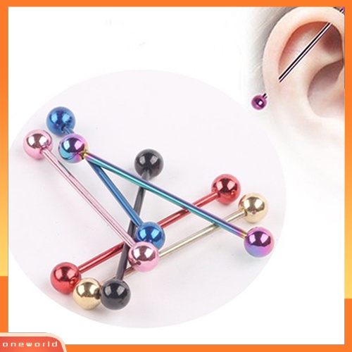 [oneworld] 1pasang Unisex Punk Stainless Steel Barbel Lidah Panjang Rings Studs Body Piercing