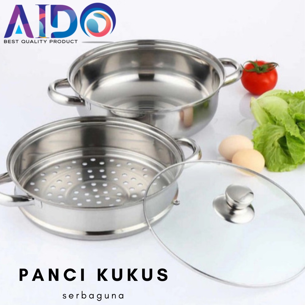 Steamer 2 SUSUN / dandang 2 susun Stainless 2 Tingkat Panci Steamer Stainless 2 Tingkat Panci kukusan Stainless Steel 4128 AIDO