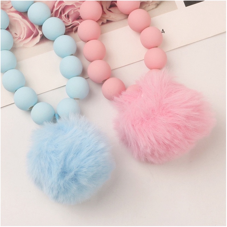 Colorful Fur Pompom Cantolan Gantungan HP Airpods Phone Key Chain Lanyard Lucu for Iphone