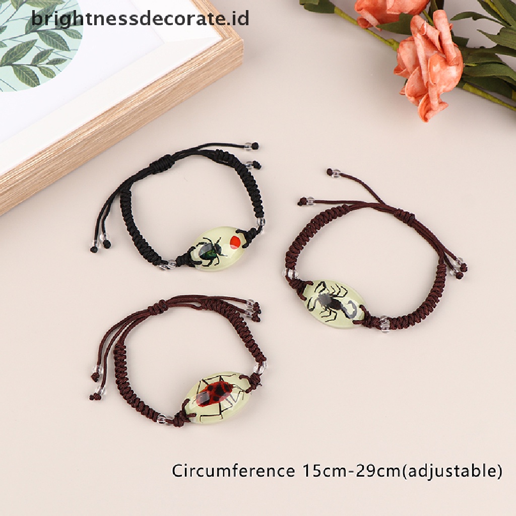 [Birth] Glow In The Dark Handmade Resin Charm Gelang Bercahaya Kumbang Serangga Gelang Pria Wanita Perhiasan Hadiah Bercahaya Serangga Amber Dikepang Gelang [ID]