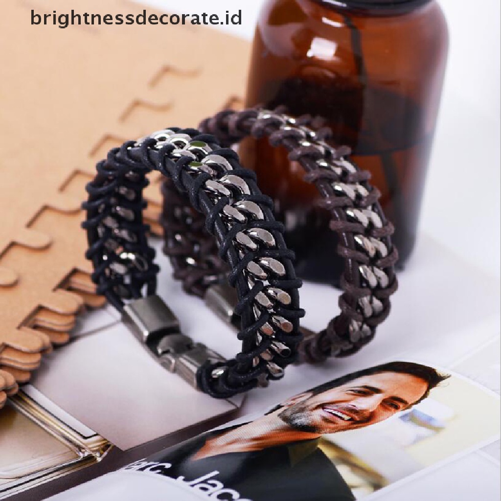 [Birth] Vintage Punk Gelang Kulit Bangle Pria Pergelangan Tangan Dikepang Cuff Perhiasan Hadiah [ID]