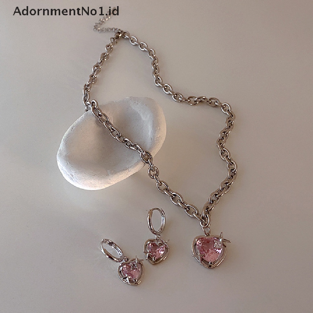 [AdornmentNo1] Fashion Peach Hati Tetesan Air Liontin Kalung Pink Kristal Egirl Manis Keren Klavikula Rantai Perhiasan Estetik [ID]