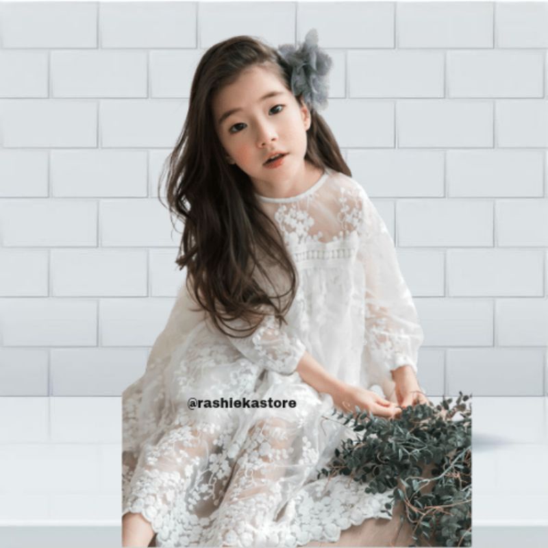 Baju Brukat Anak Perempuan Import Dress Putih Gaun Hitam Kondangan Cewek Pesta