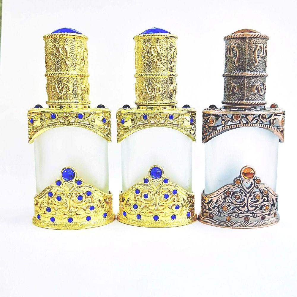 [Elegan] Botol Parfum Kaca Buram Vintage Antik Logam Gaya Arabian Dekorasi Pernikahan Hadiah Wadah Kosmetik Kosong Kristal
