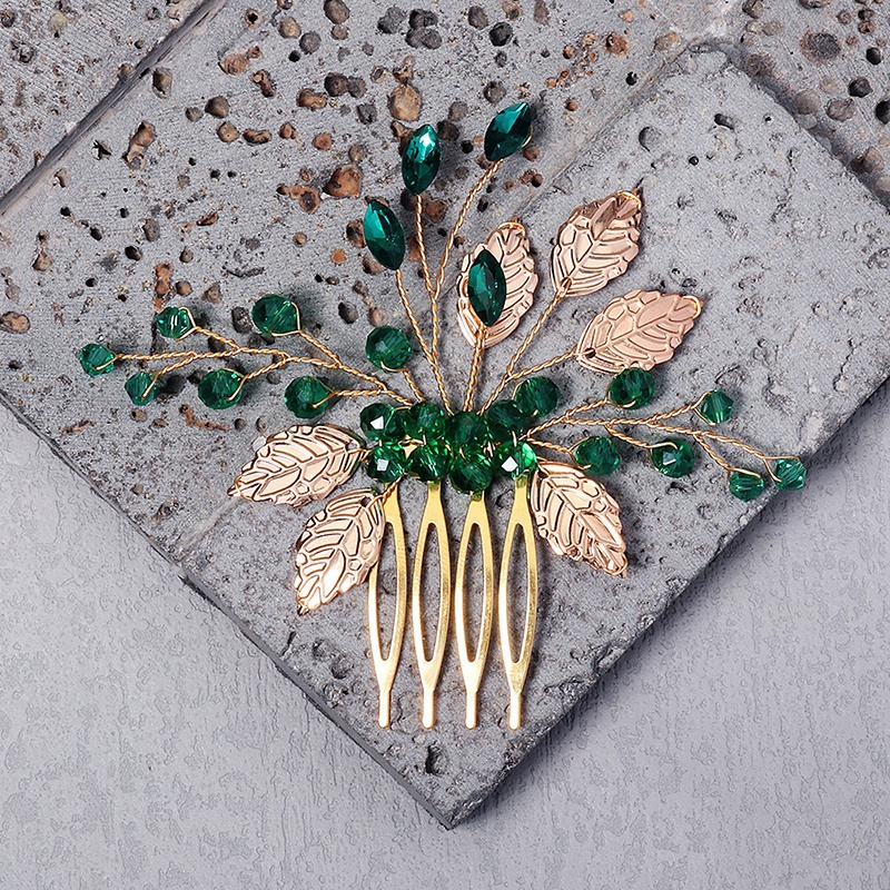 Hijau Berlian Imitasi Pernikahan Jepit Emas Daun Pengantin Rambut Klip Prom Perjamuan Wanita Aksesoris Rambut Festival Rambut Perhiasan